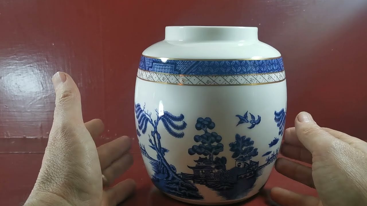 Подставка для имбирной вазы Royal Doulton Booths Real Old Willow сине-белого цвета из фарфора.