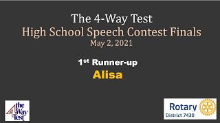 D7430 Four-Way Test Speech Contest Finals  2021 - 1st runner up - Alisa