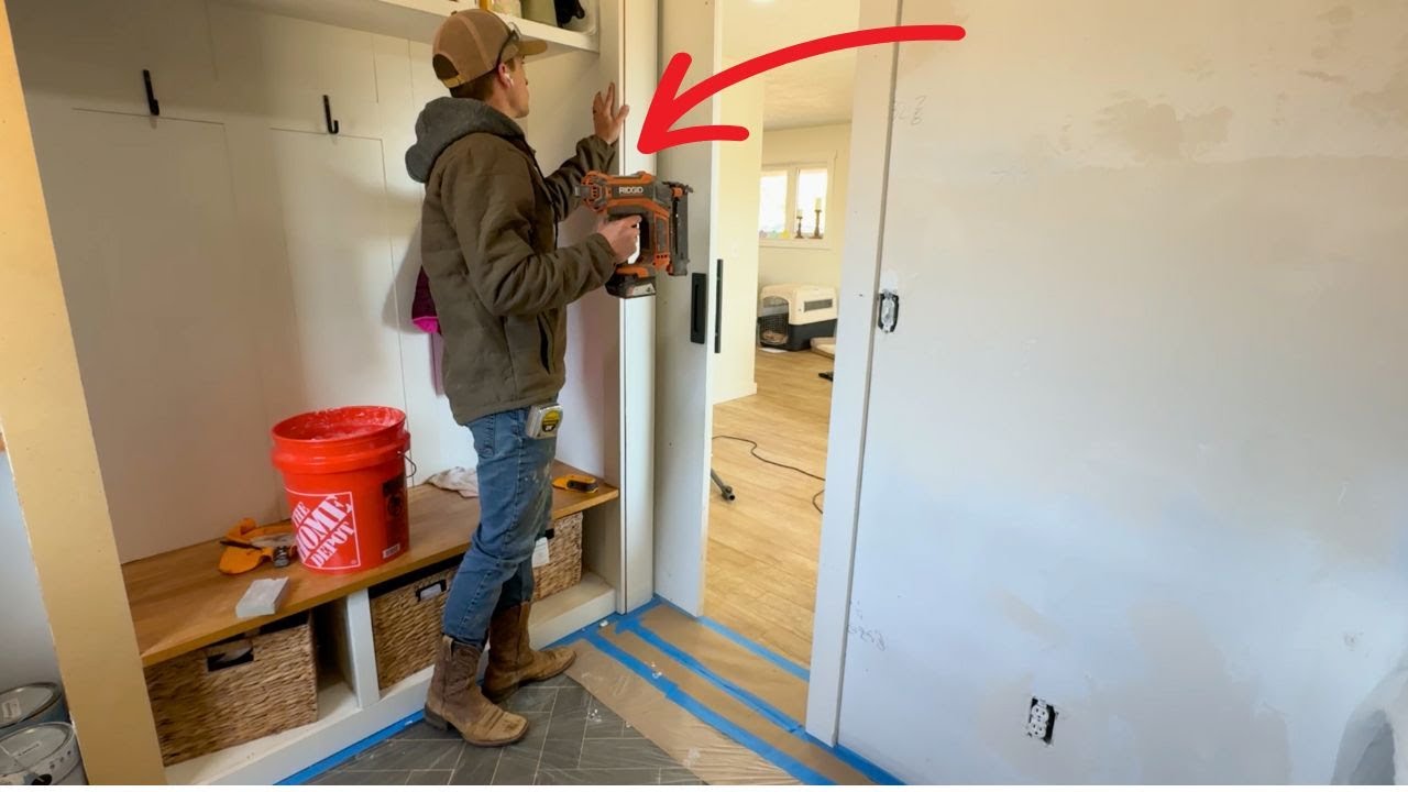 DIY Installing Lava floor tile! Day 4 Finishing the Laundry room! Tile and Trim work.
