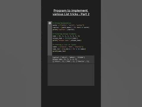 Various LIST TRICKS in Python 🆒😁 | Part-2 | - YouTube