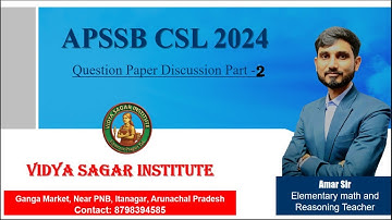 APSSB CSL 2024 PYQs Discussion | Elementary Math by Amar Sir | Vidya Sagar Institute
