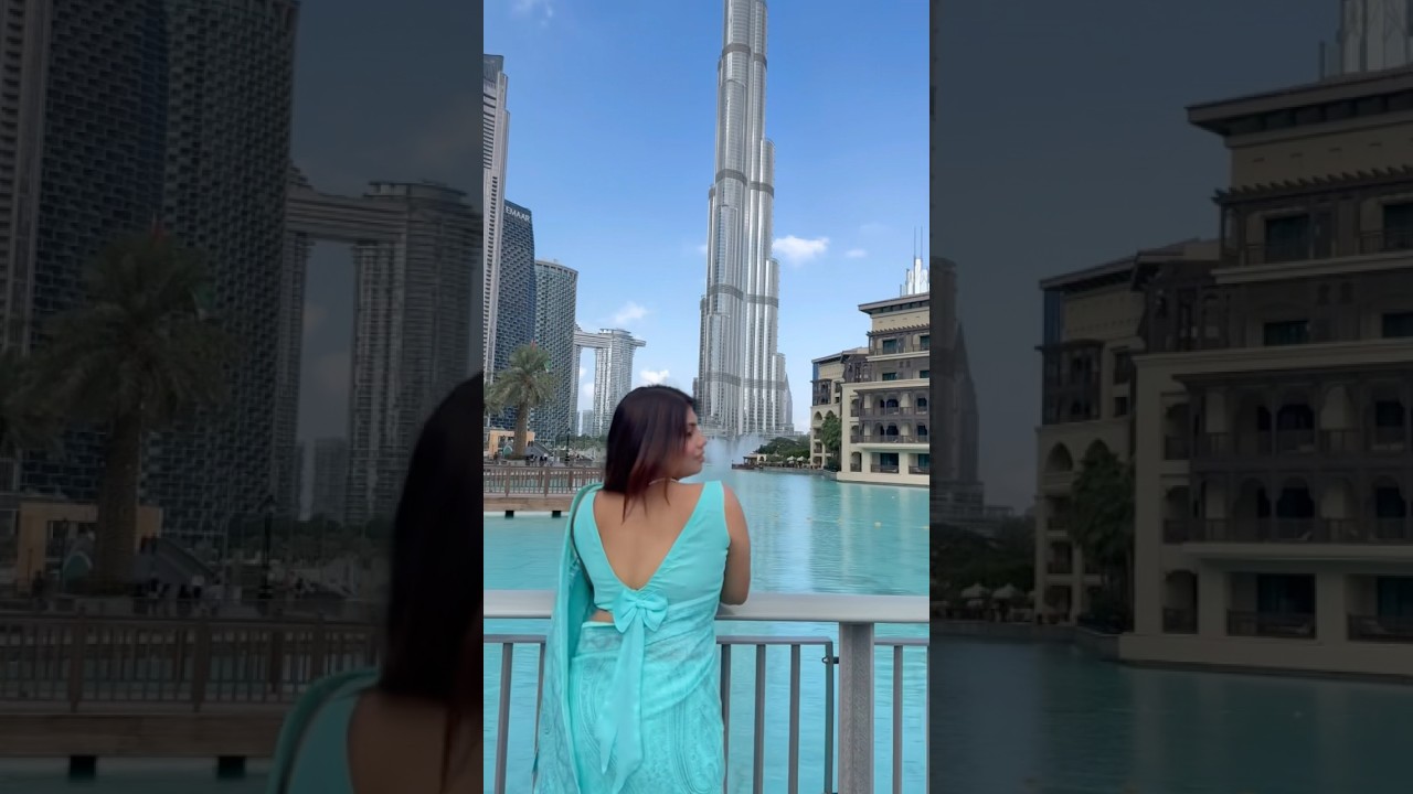 BESOS in Dubai, Burj khalifa❤️&zwj;🔥 with my designer saree 🩵 #trending #karlwine #besos #viralshorts