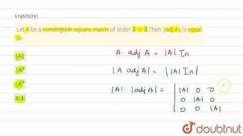 Let A be a nonsingular square matrix of order `3xx3`.Then adj A is equal | Class 12 Maths | Doubtnut