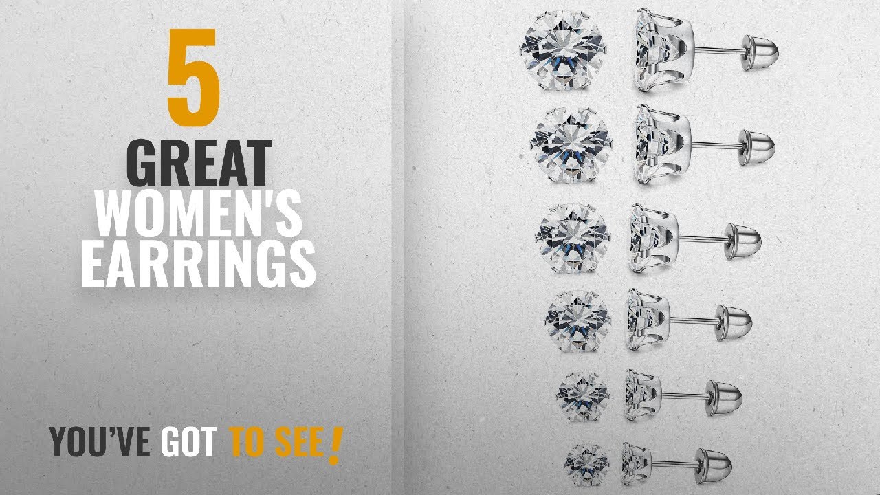 10 Best Earrings With Screw On Backs [2018]: LOYALLOOK 6 Pairs Stainless Steel Clear Cubic Zirconia
