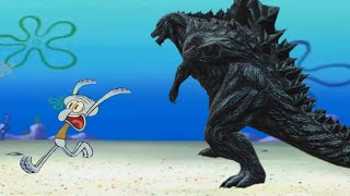 Squidward runs away from Godzilla Earth