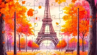 Eiffel Tower Paris Fall Orange Leaves Colors Jigsaw Puzzle Universe App #nature #autumn #france screenshot 2