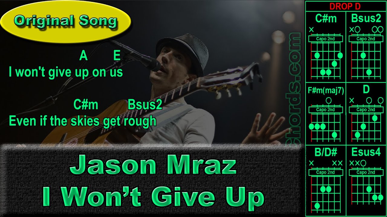 Jason Mraz - I Won't Give Up - Original - Live - Guitar Chords (0015-A3)