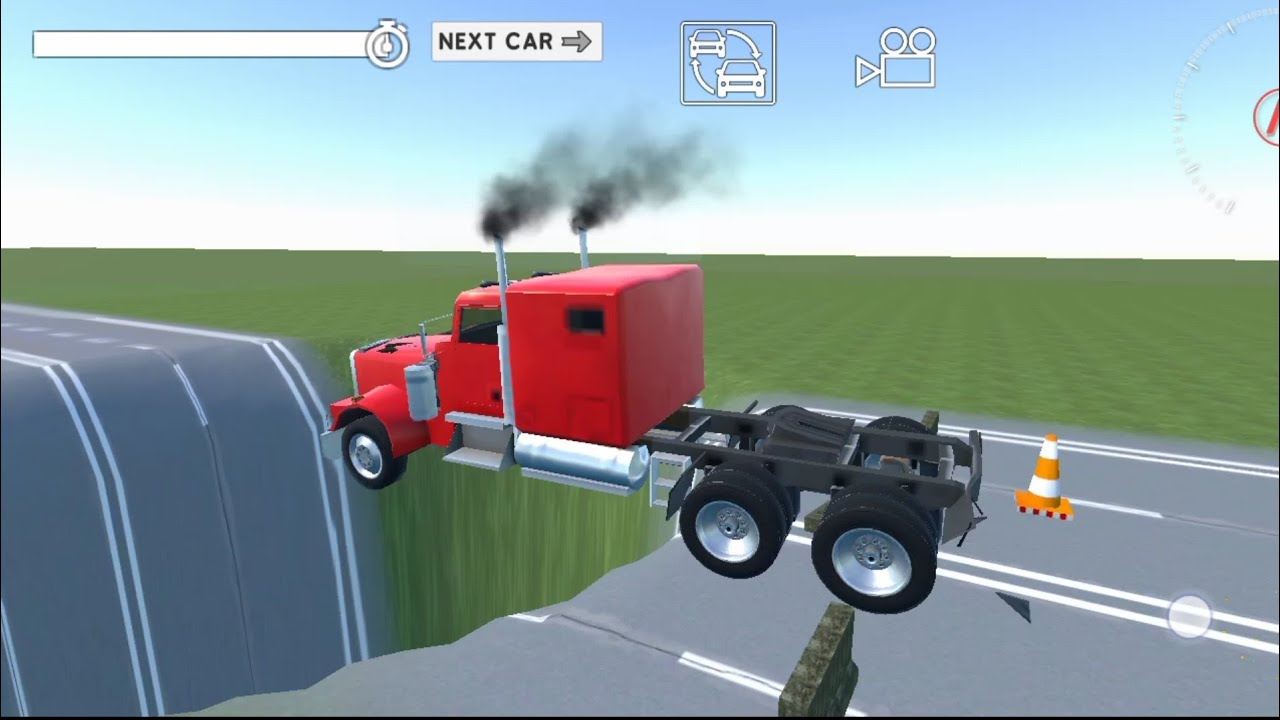 flying car driving Double Flatbed Trailer Truck vs Speed bumps Train vs