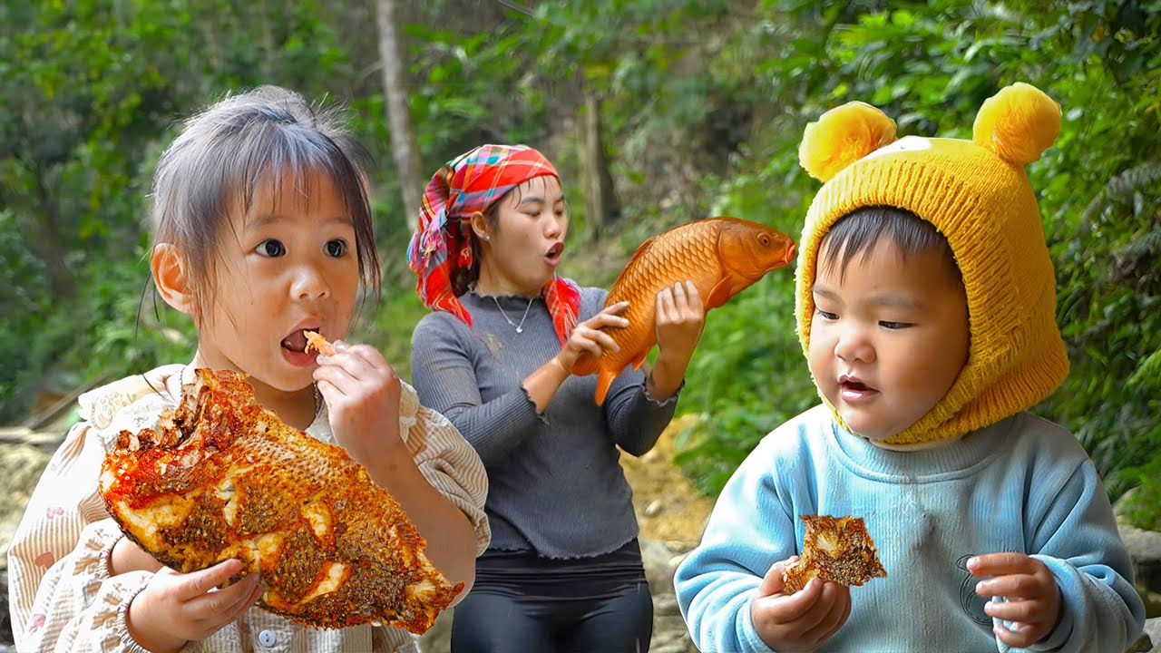 Traditional Smoked Fish made from Giant Stream Fish | Catching Fish and Home Cooking | Village Life