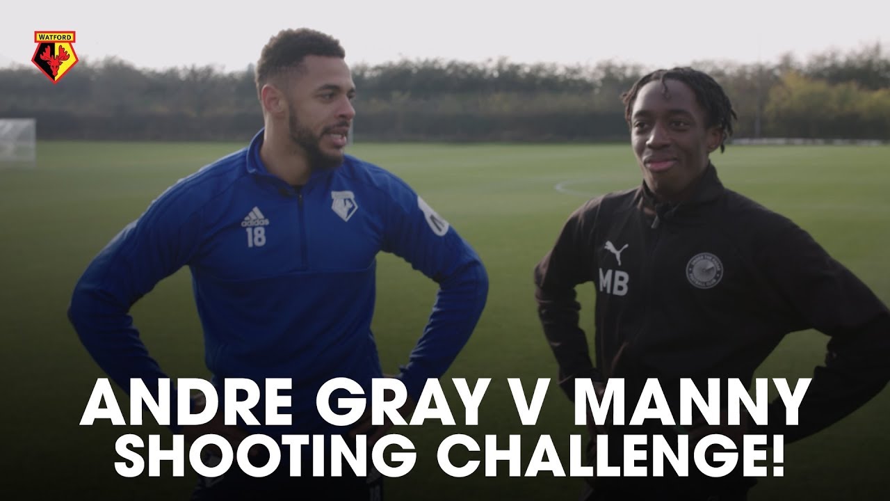 watford fc stadium ANDRE GRAY VS MANNY | SHOOTING CHALLENGES (WATFORD FC VS LIVERPOOL FC)