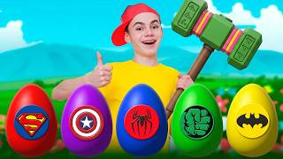 surprise eggs superheroes wheels bus kids songs nick poli