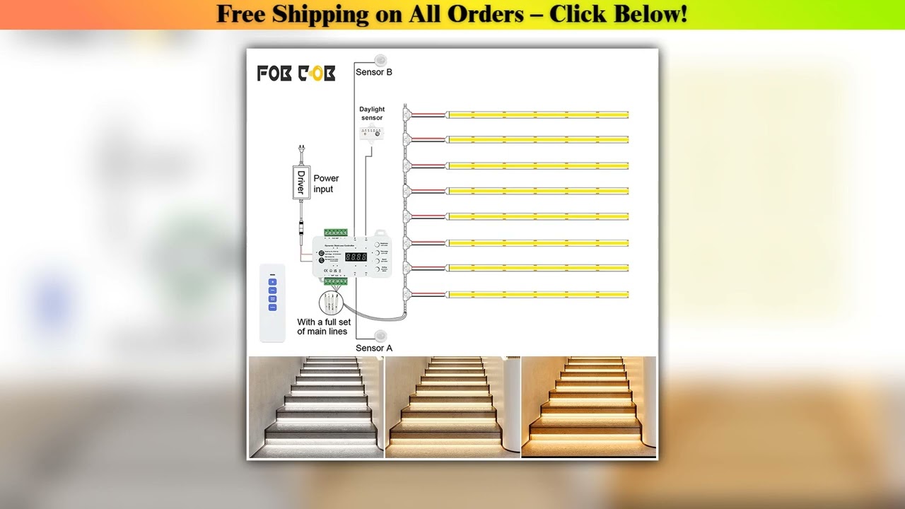 1-28 Steps Sensor LED Stair Light PIR Motion Sensor Stair Lighting COB LED Strip Kit With Plug For