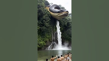 Reuzenanaconda duikt op uit waterval - schokkende ontmoeting met wilde dieren! #slang #anaconda #python
