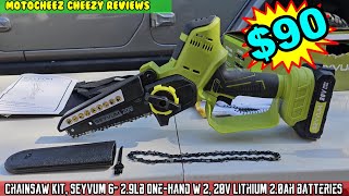 Mini Cordless Chainsaw Kit, SEYVUM 6&quot; 2.9Lb One-Hand Chainsaw, 2, 20V lithium 2.0Ah batteries