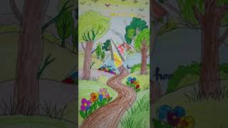 House with beautiful path drawing with animated touch #art #painting #drawing #closer