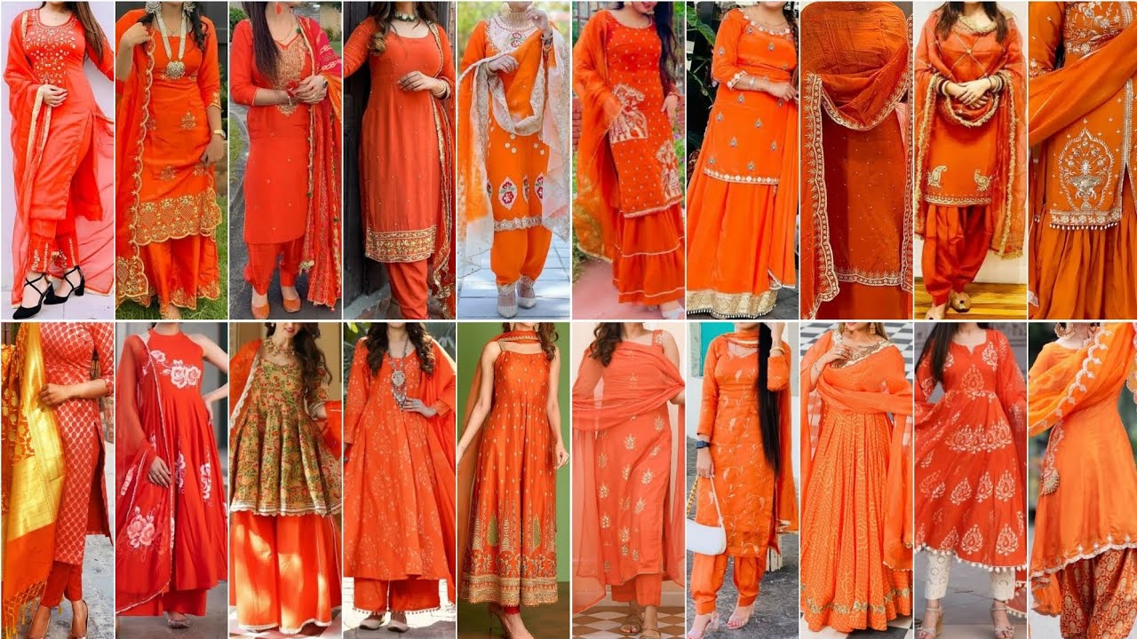 Orange Reception Punjabi Suits, Orange Reception Punjabi Salwar Kameez and  Orange Reception Punjabi Salwar Suits Online Shopping