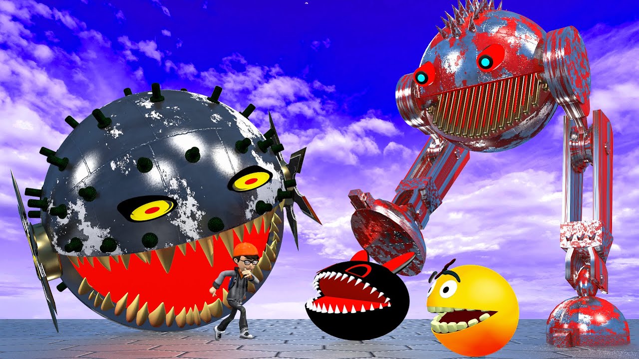 MS PACMAN & PACMAN VS TWO LEG ROBOT PACMANS VS NICK LOVE TANI IN POKEMON