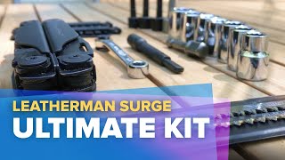 Leatherman Surge Ultimate organizer and kit: ratchet, socket set, bit kit, measuring tape