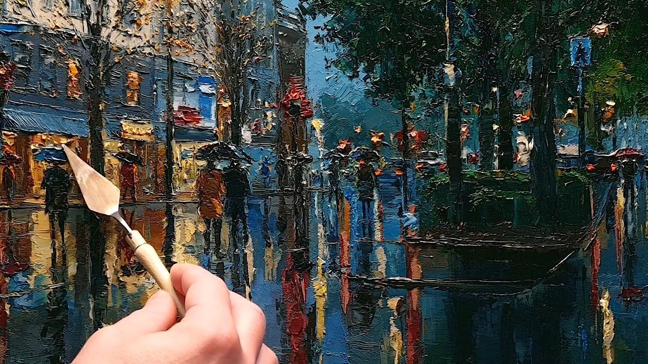 モザイクのような謎の絵が…… 驚きの“雨の街の風景画”が完成するまでに
