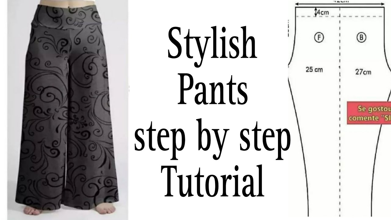 how to draft a pattern for wide leg pants step by step tutorial/cutting and stitching