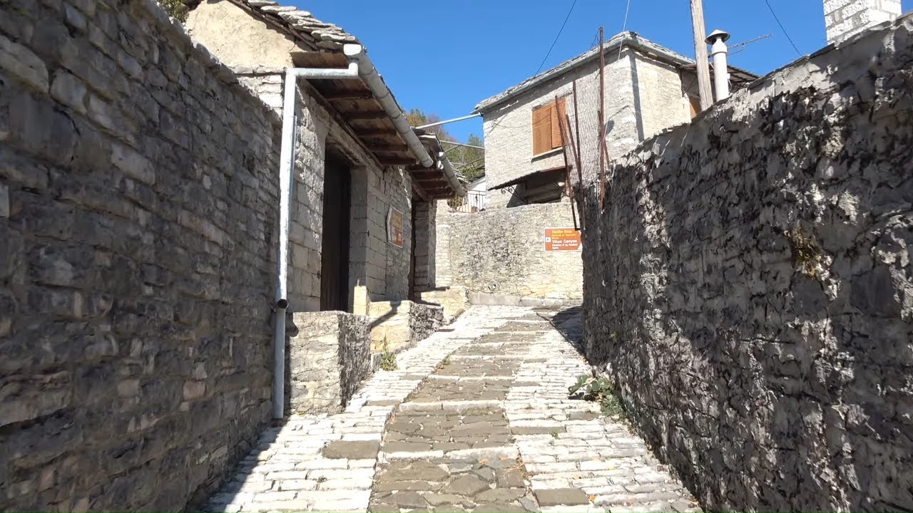 Monodendri traditional village in Zagorochoria Greece - walking tour [4K]