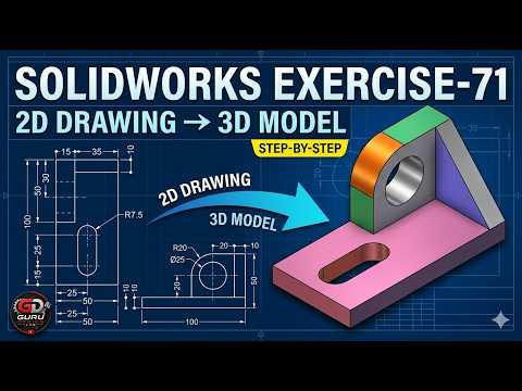 SOLIDWORKS Exercise 71 | Mechanical Bracket 3D Modeling from 2D Drawing | Step-by-Step