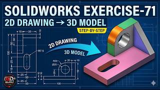 SOLIDWORKS Exercise 71 | Mechanical Bracket 3D Modeling from 2D Drawing | Step-by-Step