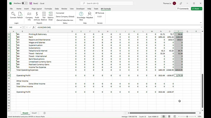 How to create a 12-month P&L from Xero with BP Formula
