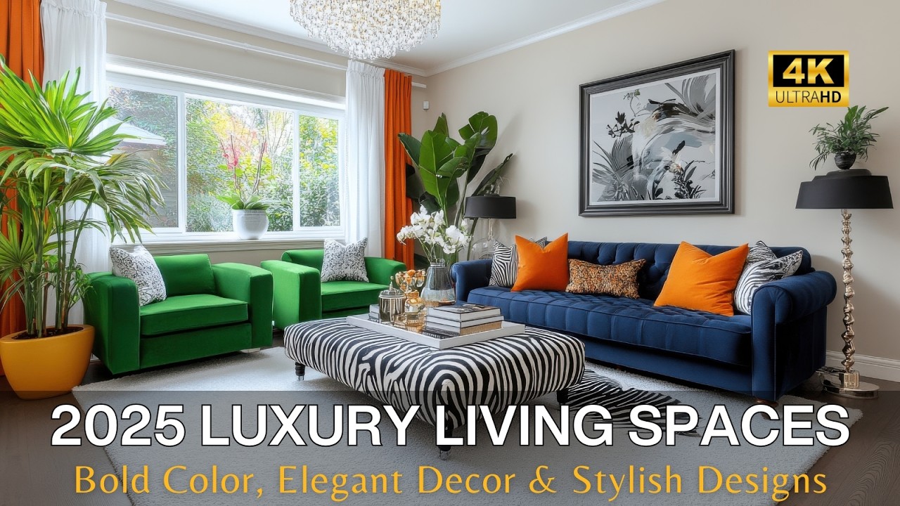 Modern Luxury Living Spaces: 2025 Bold Color Trends, Elegant Decor & Stylish Lighting Designs