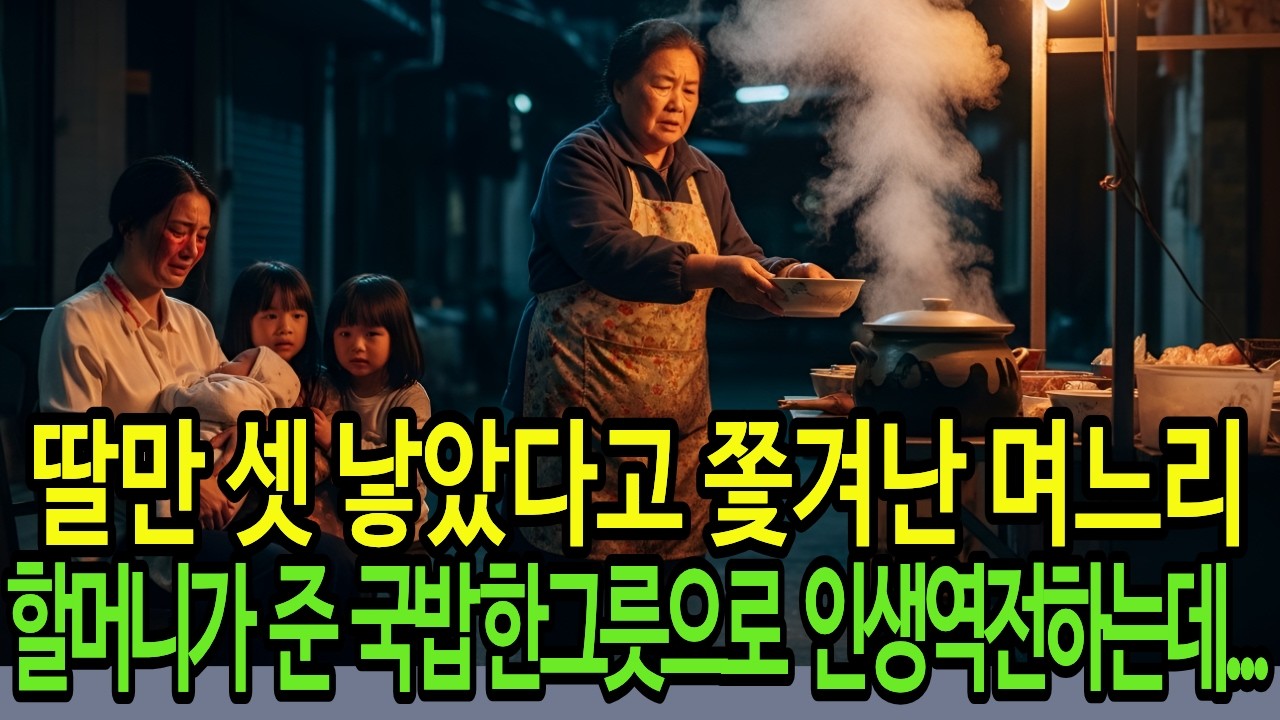 딸만셋 낳았다고 쫒겨난 친정 없는 며느리, 노점할머니가 준 국밥으로 인생역전과 복수를 하는데...