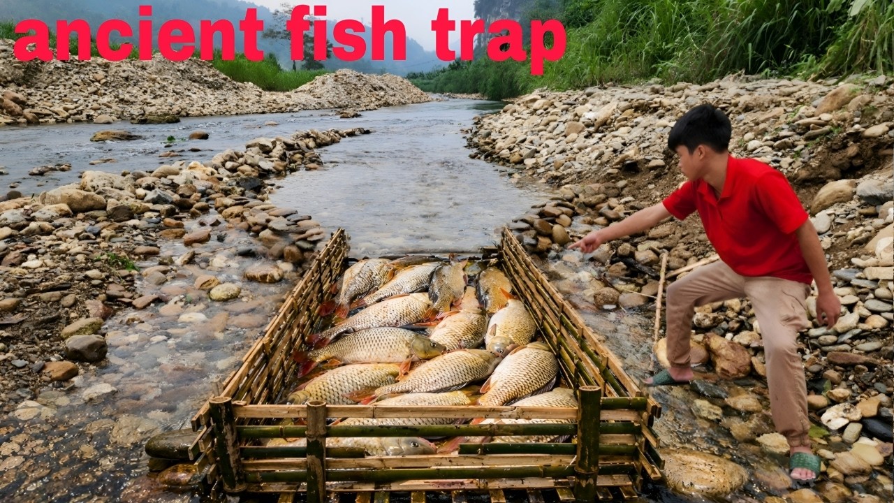 Full video of Lam's 30 days setting fish traps in the stream and caring ...