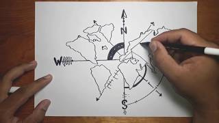 How to turn word COMPASS ROSE into WORLD MAP drawing in 5 minutes