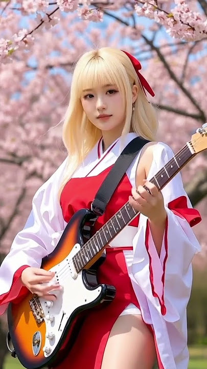 viral cewek seksi main gitar di taman sakura #shorts #musikhiburan #shortsfeed #slowrockballads