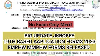 Jkbopee 10th Based Paramedical FMPHW MMPHW Forms Released 2023| Dates Apply  Link Here - YouTube