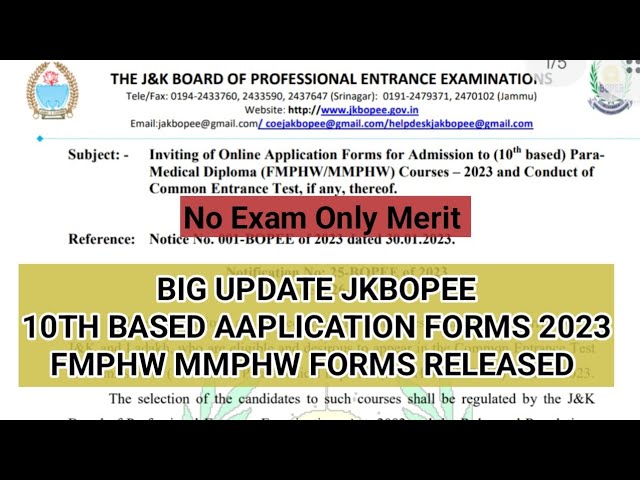 Jkbopee 10th Based Paramedical FMPHW MMPHW Forms Released 2023| Dates Apply  Link Here - YouTube