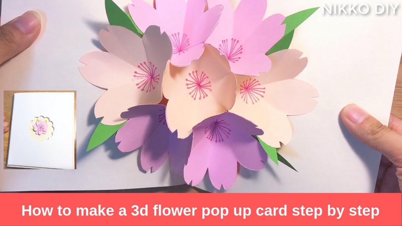 How to make a 3d flower pop up card step by step - YouTube