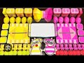 Yellow 💛 vs pink slime mixing makeup and random into glossy glitter asmr satisfying