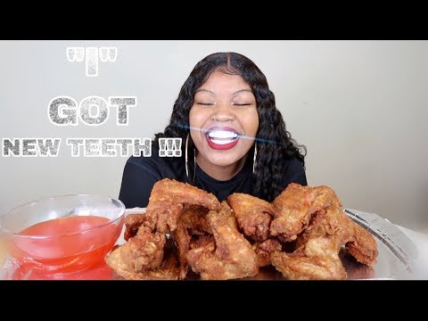 CRUNCHY FRIED CHICKEN MUKBANG WITH SWEET AND SOUR SAUCE!!! I GOT NEW TEETH!!