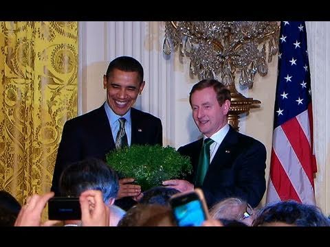 President Obama and First Lady Michelle Obama welcome Taoiseach Enda Kenny to the White House as they host a St. Patrick's Day reception. March 17, 2011.