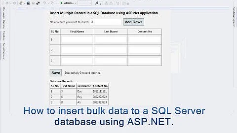 How to insert bulk data (multiple rows) to a SQL Server database using ASP.NET.