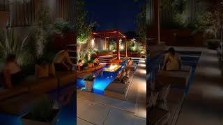 Luxury Sunken Lounge Backyard with LED Pool & Fire Pit Oasis 🌙🔥#luxuryoutdoorliving