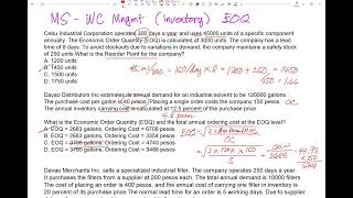 MS - Working Capital Management (EOQ, Reorder point)