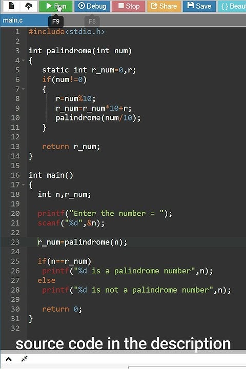 palindrome number using recursion in c #short - YouTube