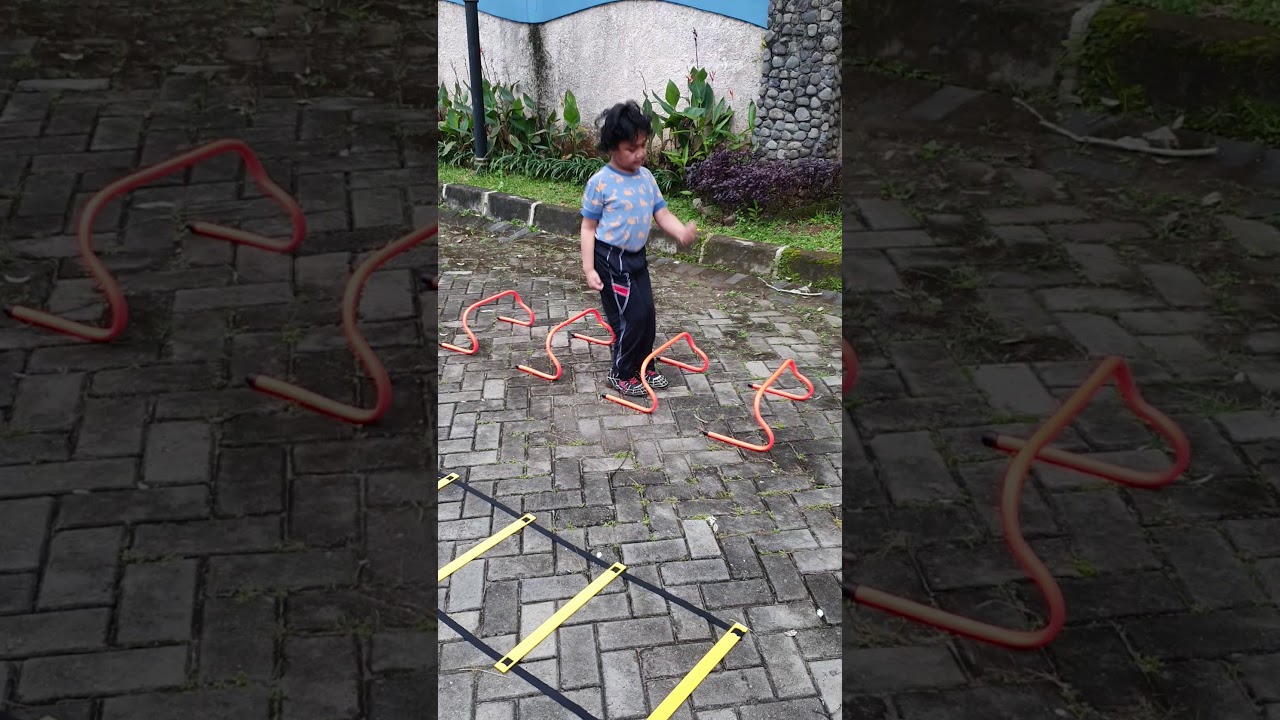 PE time, let's exercise guys, plays with cone ladder and hurdle as obstacle are fun