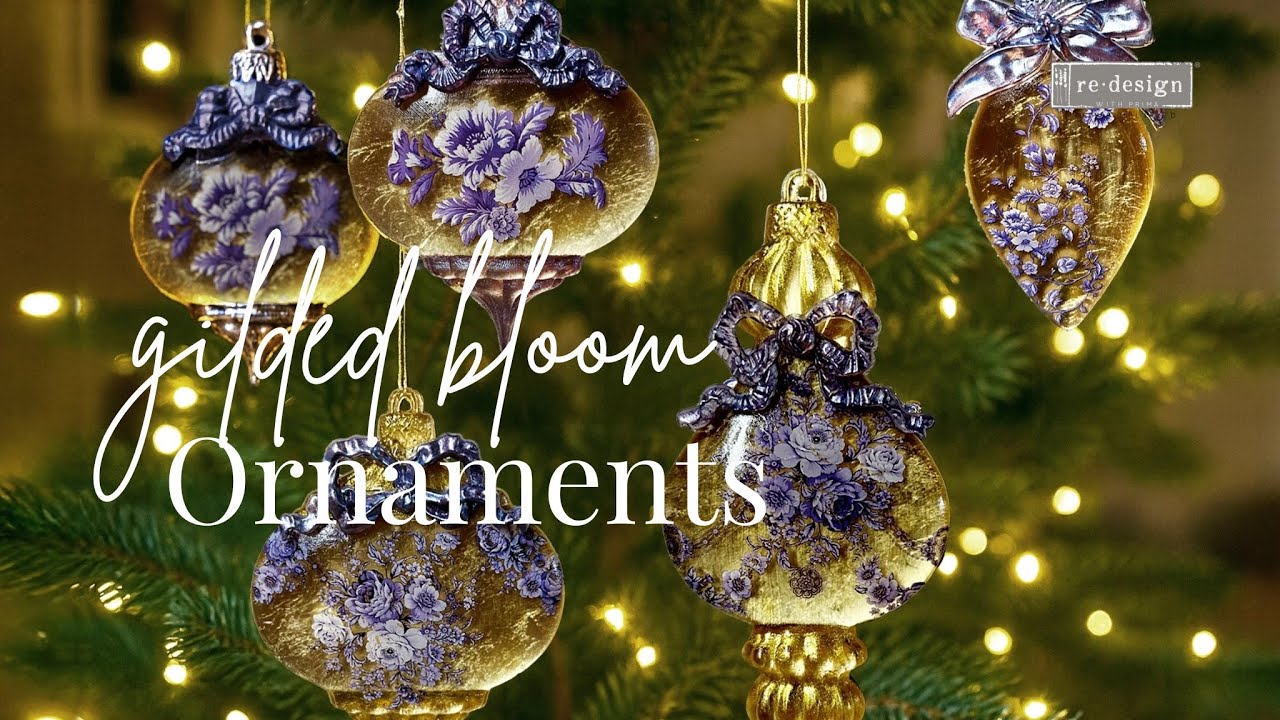 DIY Holiday Ornaments Tutorial-Resin Baubles Using Gold Leaf, H2O Transfers And Paints By Redesign!