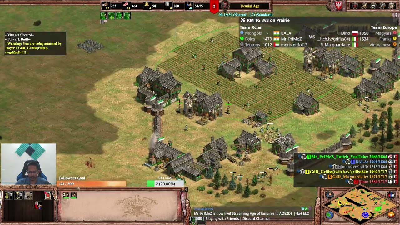 AOE2DE | 3v3 Prairie Map | Perfect Poles Knight Timing ⚔ Team Win with Smart Boom Play