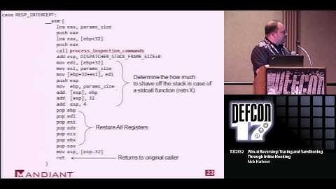 DEFCON 17: Win at Reversing: Tracing and Sandboxing through Inline Hooking
