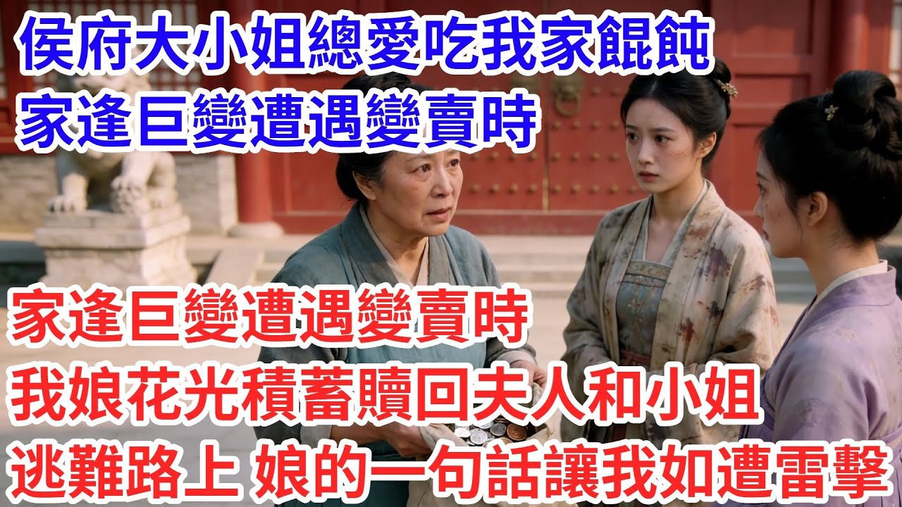 侯府大小姐總愛吃我家餛飩，家逢巨變遭遇變賣時,我娘花光積蓄贖回夫人和小姐，逃難路上，孃的一句話讓我如遭雷擊#情感#小説#古言#完結文#萌娃