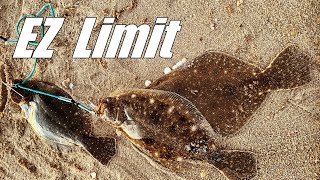 Fluke Limit from Shore in 2 Hours - Flounder Fishing with Single Jig and Gulp Jerk Shad