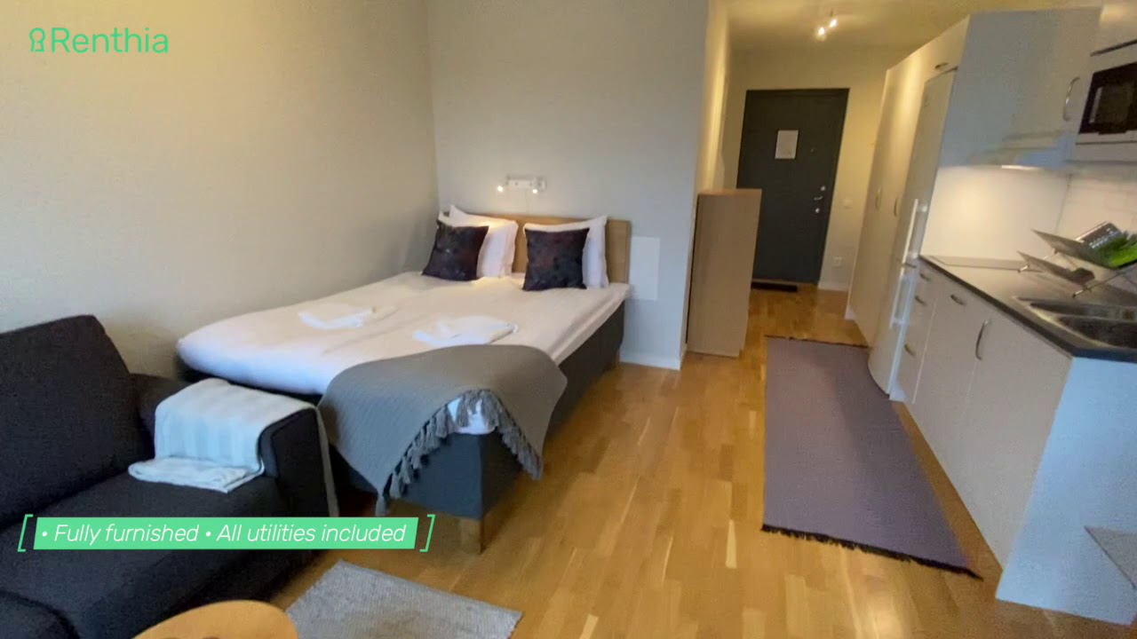 Video Tour Furnished studio apartment for rent in Solna, Stockholm